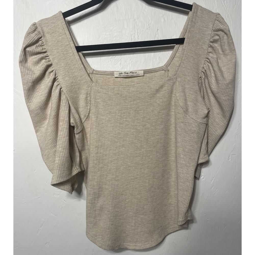Feee People‎ We The Free Short Sleeve Top In Beige Size Large